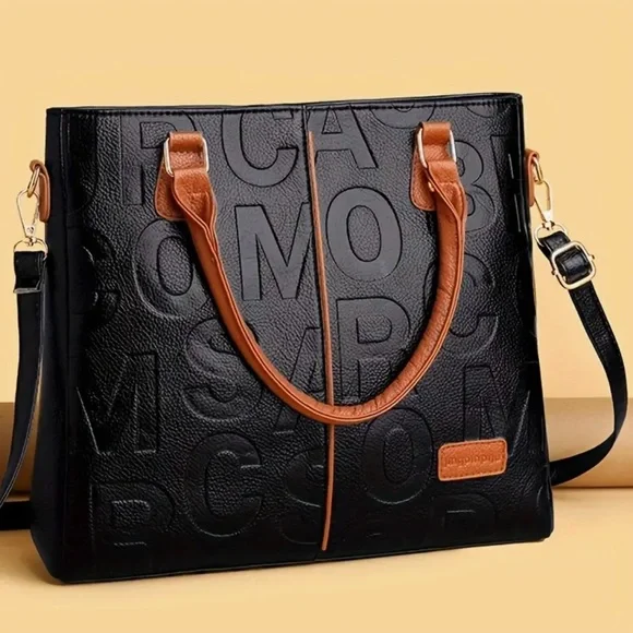 Perfect Lily Black Vegan Leather Tote with Brown Handles & Strap NIP - Picture 11 of 11